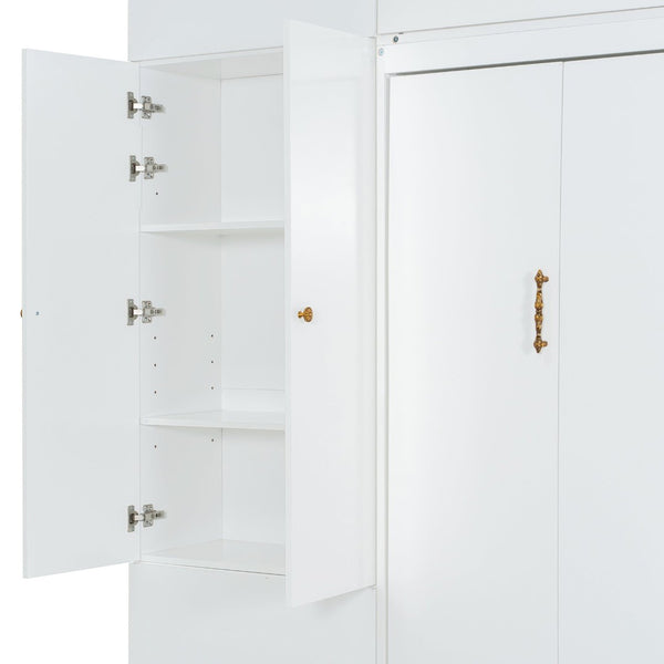 English Elm Queen Murphy Bed with L-shaped Velvet Sofa Storage Cabinets for Studio Living White LP000765AAG-1