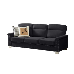English Elm 82" Chesterfield Snowfleece Upholstered 3-seat Sofa Nailhead Trim Plush Living Room Black W1359P386022