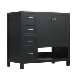 English Elm 36" Freestanding Bathroom Vanity Solid Wood Mdf Cabinet Ceramic Undermount Sink Open Shelf Black N725P364203B