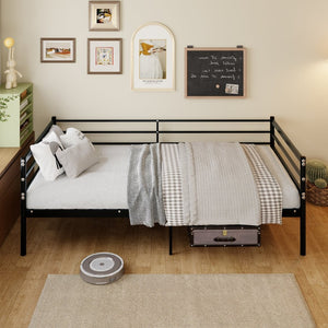English Elm Children's Metal Loft Bed with Wraparound Guardrail Sofa Frame Matte Black Finish W3752P464553