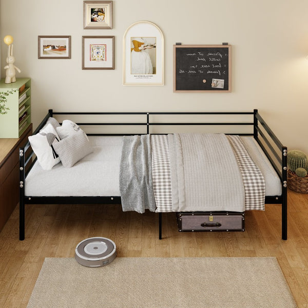 English Elm Children's Metal Loft Bed with Wraparound Guardrail Sofa Frame Matte Black Finish W3752P464553