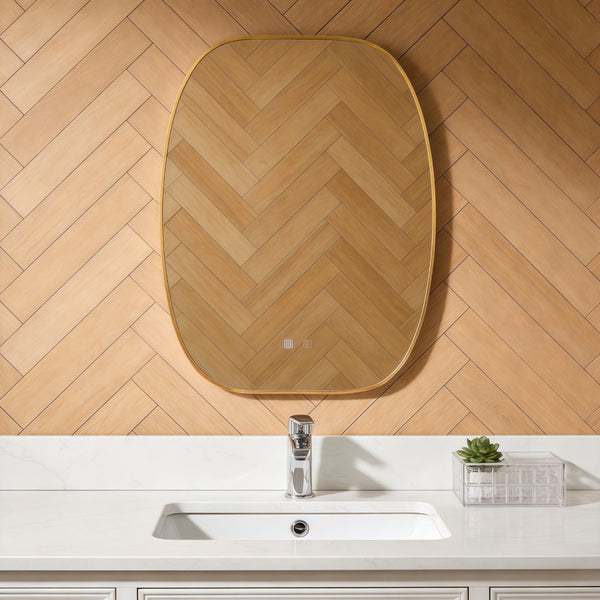 English Elm 30x40 Oval Wall Mirror Slim Metal Frame Distortion Free Glass Bathroom Entryway Accent Gold W2203P476482