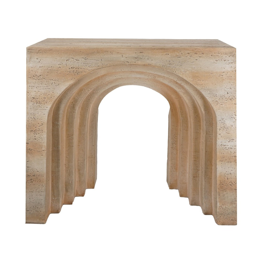 English Elm 32.3x14.2x29.9" Arched Sculptural Console Faux Travertine Stone Entryway Table W2078P442934