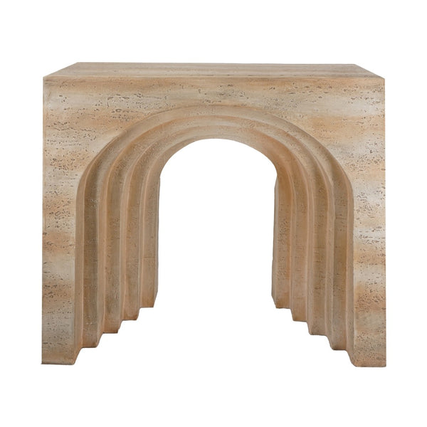 English Elm 32.3x14.2x29.9" Arched Sculptural Console Faux Travertine Stone Entryway Table W2078P442934