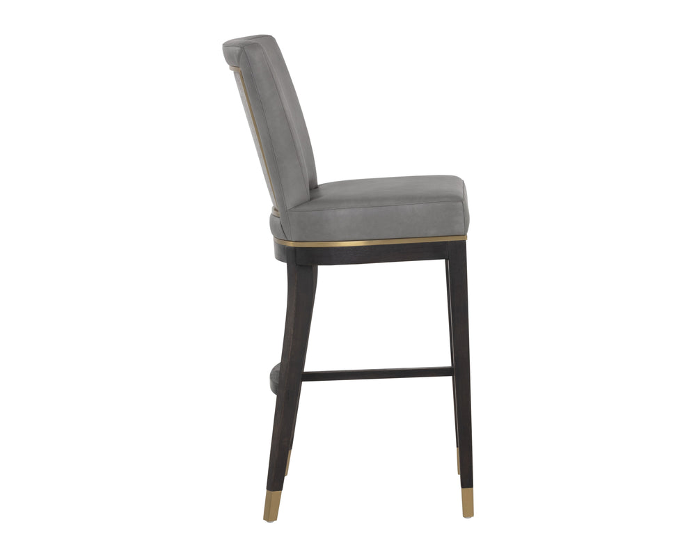 Sunpan Alister Classic Barstool with Antique Brass Inlay and Espresso Wood Frame for Elegant Dining Spaces Bravo Metal / Polo Club Stone