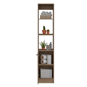 English Elm Malaga Linen Cabinet with Concealed Door and Three Open Shelves, 63" Tall Space-Saving Storage Solution Beige 66.5 L x 16.9 W x 3.9 H B20091942