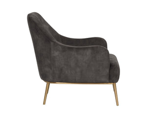 Sunpan CAMERON Lounge Chair - Elegant Mid-Century Design in Soft Nono Shitake Fabric with Gold Frame 106596