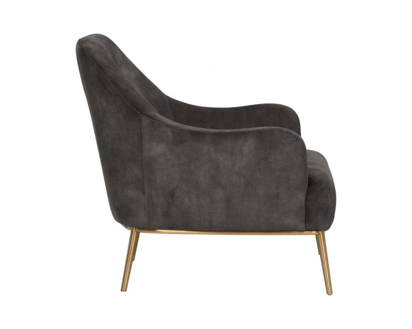 Sunpan CAMERON Lounge Chair - Elegant Mid-Century Design in Soft Nono Shitake Fabric with Gold Frame 106596