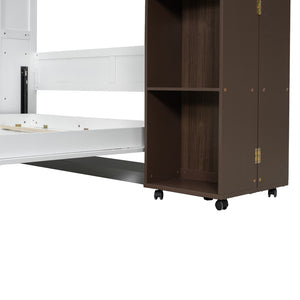 English Elm Queen Murphy Wall Bed with Hydraulic Lift and Push Pull Cabinet Storage Unit Espresso LP000381AAP