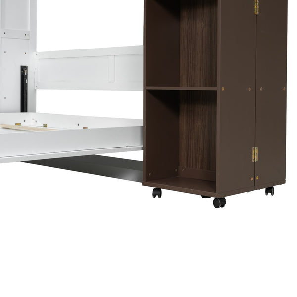 English Elm Queen Murphy Wall Bed with Hydraulic Lift and Push Pull Cabinet Storage Unit Espresso LP000381AAP