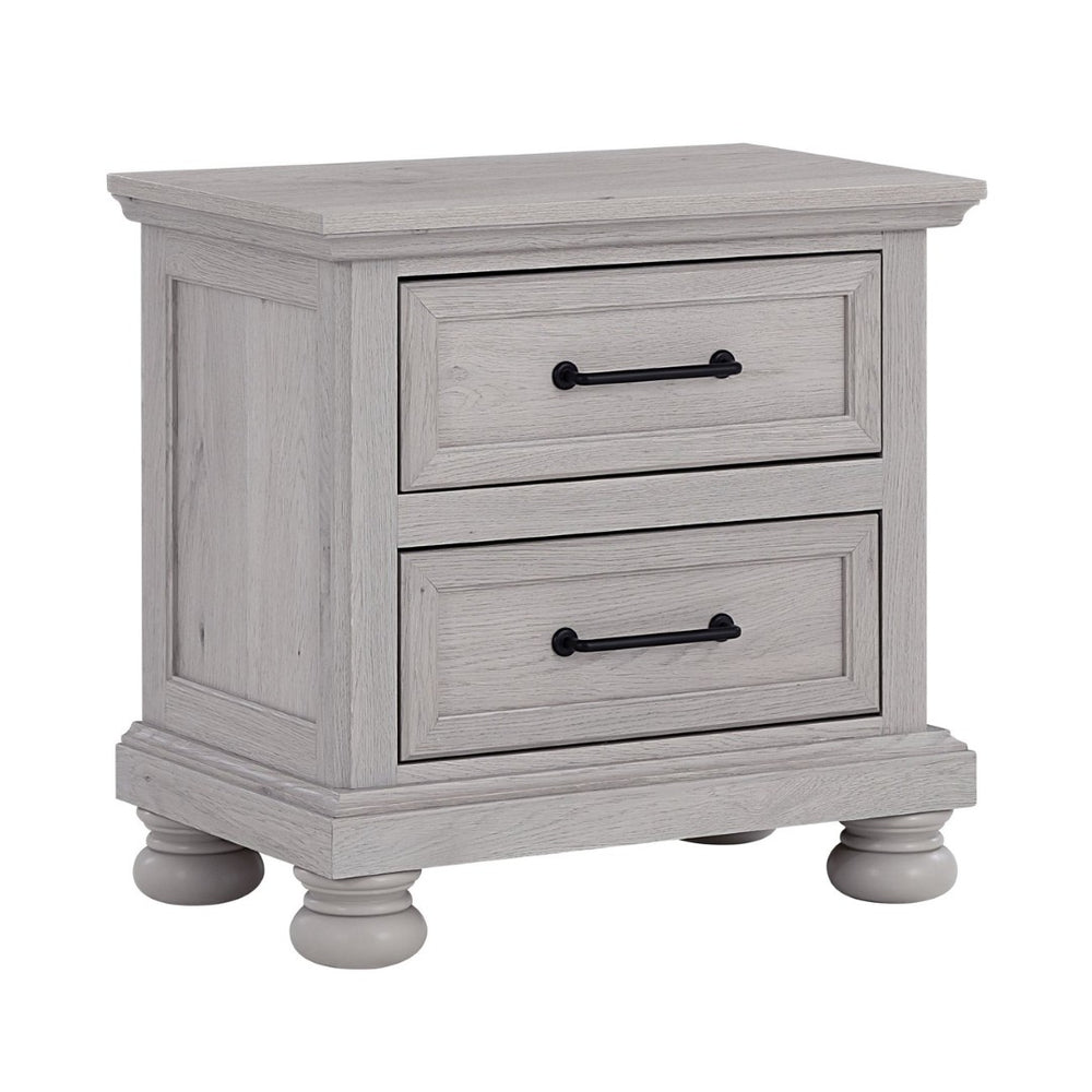 English Elm 2-frawer Gray Nightstand with Usb Ports Transitional Millwork Bun Feet Bedside Table B2709P453739