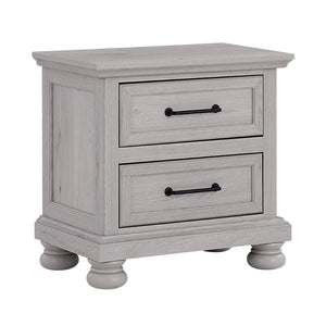 English Elm 2-frawer Gray Nightstand with Usb Ports Transitional Millwork Bun Feet Bedside Table B2709P453739