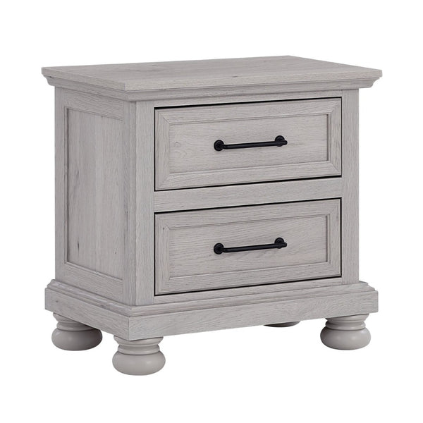 English Elm 2-frawer Gray Nightstand with Usb Ports Transitional Millwork Bun Feet Bedside Table B2709P453739