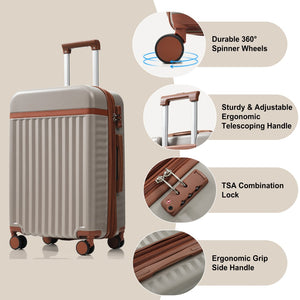 English Elm Luggage 3 Piece Abs Hard Shell Set with Usb Port Front Access and Spinner Wheels Khaki N726P307555K