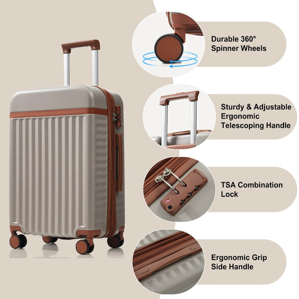 English Elm Luggage 3 Piece Abs Hard Shell Set with Usb Port Front Access and Spinner Wheels Khaki N726P307555K