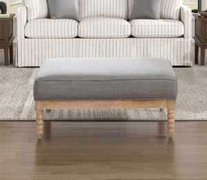 English Elm Classic Hampstead Ottoman Gray Fabric Upholstery with Ball-Turned Natural Wood Frame, 41.5"x27" Accent Seat B011P271950