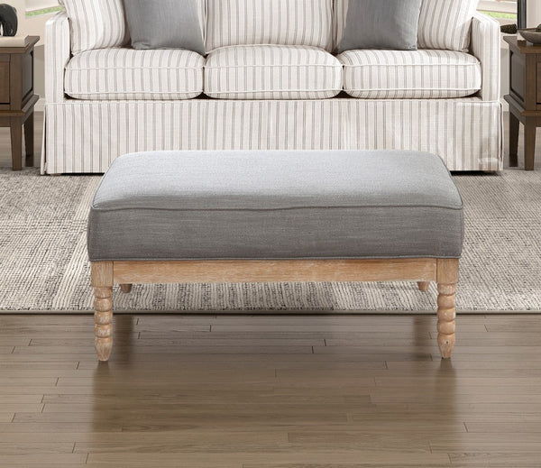 English Elm Classic Hampstead Ottoman Gray Fabric Upholstery with Ball-Turned Natural Wood Frame, 41.5"x27" Accent Seat B011P271950