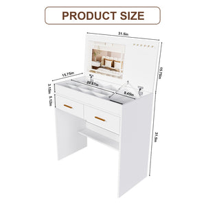English Elm Flip Top Makeup Vanity Desk with Led Mirror Built-in Outlet and Jewelry Hooks W2699P404630