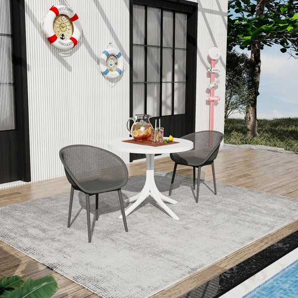 English Elm Summer Outdoor Bistro Set Uv Resistant Polypropylene Slatted Chairs and Round Patio Table Warm Grey,White W3450S00018