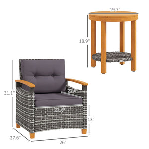 English Elm Outsunny 3-Piece Compact Bistro Set With Cushions - Stylish, Weather-Resistant Patio Furniture For Small Spaces W2225P217672-GIGA