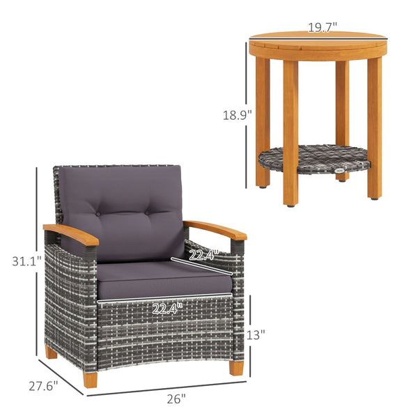 English Elm Outsunny 3-Piece Compact Bistro Set With Cushions - Stylish, Weather-Resistant Patio Furniture For Small Spaces W2225P217672-GIGA