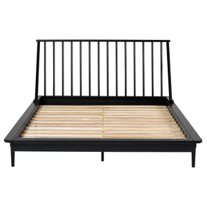 English Elm Walker Edison - Mid-Century Modern Solid Wood Queen Platform Bed Frame With Spindle Headboard - Black