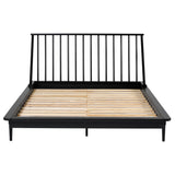 Mid-Century Modern Solid Wood Queen Platform Bed Frame, Black