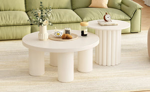 English Elm VIBE Modern Roman Column Coffee Table Set of 2 — Sculptural Round Tables, Stackable, Stable Design SJ000136AAK