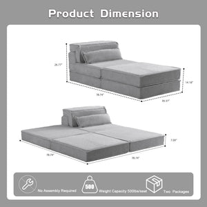English Elm Compression Modular Floor Sofa Bed – Versatile Diy Seating, Plush Fleece, Pillow & Ottoman Included! W3723S00044