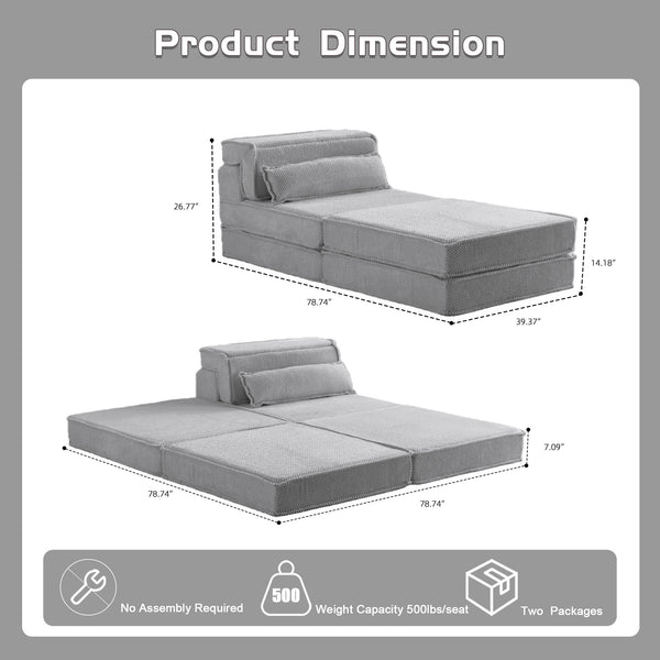English Elm Compression Modular Floor Sofa Bed – Versatile Diy Seating, Plush Fleece, Pillow & Ottoman Included! W3723S00044