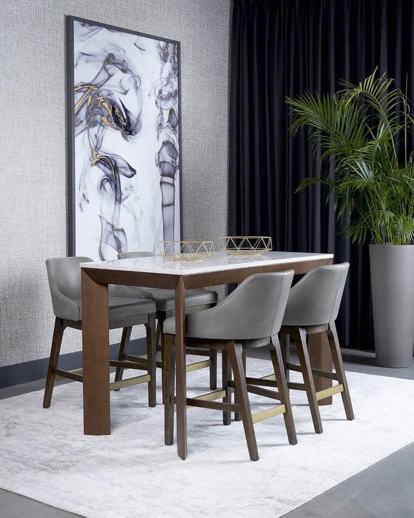 Sunpan FERGUS Counter Table - Elegant White Marble Top with Solid Rubberwood Legs for Modern Dining Spaces 104403