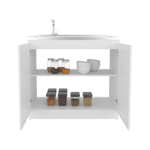 English Elm Zurich Freestanding Stainless Steel Utility Sink with Black Storage Cabinet for Garage B200S00431