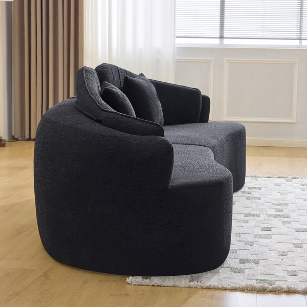 English Elm Curved Four Seat Chenille Sofa with Removable Backrest for Retro Apartment Living Black W3612S00041