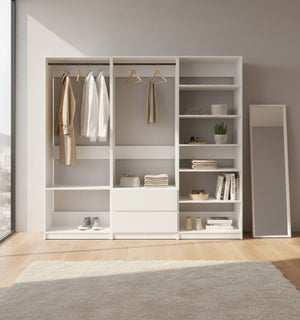 English Elm Prosper Freestanding White Walk-In Wood Closet System – Durable Melamine Oak Finish, Ample Modular Storage B040S00141