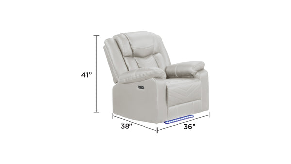 English Elm Challenger Power Recliner with USB Ports and LED Base Lighting, Faux Leather, Sleek Modern Comfort Beige G150109158