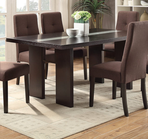 English Elm Contemporary 66" Rectangle Dining Table with Tempered Beveled Glass Top Espresso Finish Seats 6 Modern U-Shaped Support Hardwood Legs B011P207144