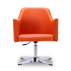 English Elm Pelo Vegan Leather Swivel Lounge Chair with Adjustable Height, Polished Chrome Base & Foam Comfort Orange B365P397946