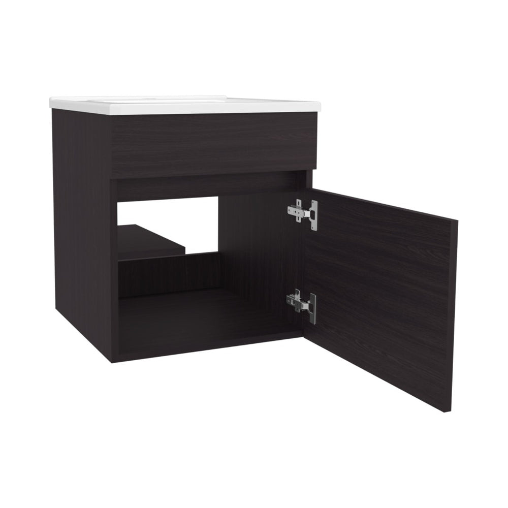 English Elm Wengue Floating Bathroom Vanity With Integrated Sink, Compact Design & Stylish Storage Solution B062P355656-GIGA