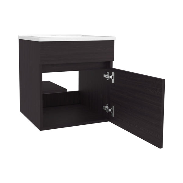 English Elm Wengue Floating Bathroom Vanity With Integrated Sink, Compact Design & Stylish Storage Solution B062P355656-GIGA