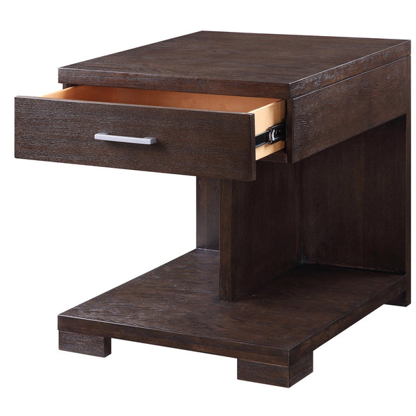 English Elm Walnut Modern 1-Drawer End Table with Safety-Stop Drawer, Divided Lower Shelf & Sturdy Bracket Legs B062P186490
