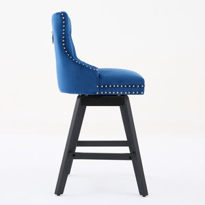 English Elm Swivel Velvet Barstool with Tufted Back, 360° Swivel, Plush Foam & Steel Spring Seat, Sturdy Wood Frame (Set of 2) Blue W1143P241331