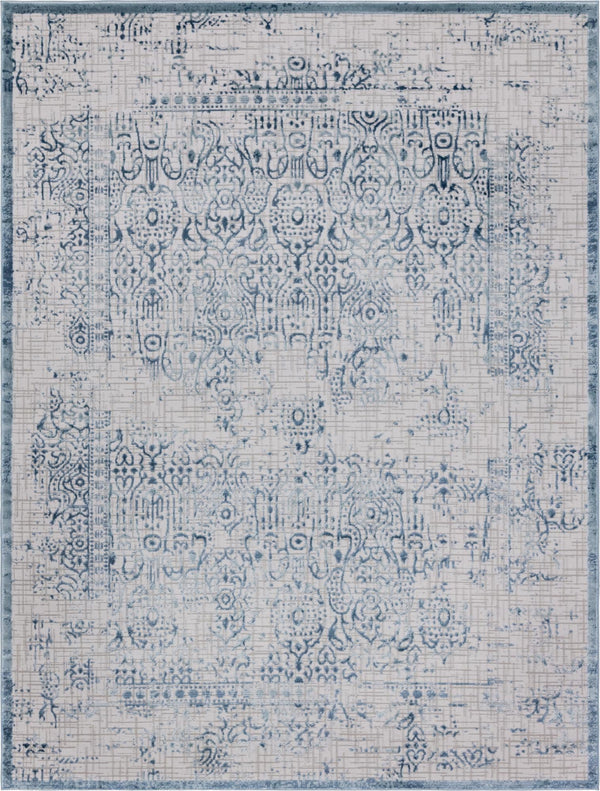 Unique Loom Aberdeen Stanhope Machine Made Border Rug Blue, Gray/Ivory 9' 0" x 12' 2"