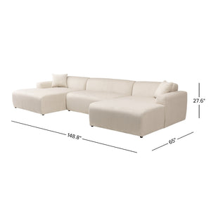 English Elm Ashcroft Furniture - Mar U-Shape Corduroy Sofa Cream — Mid-Century Modern Sectional, High-Density Foam Comfort, Spacious B183S00123