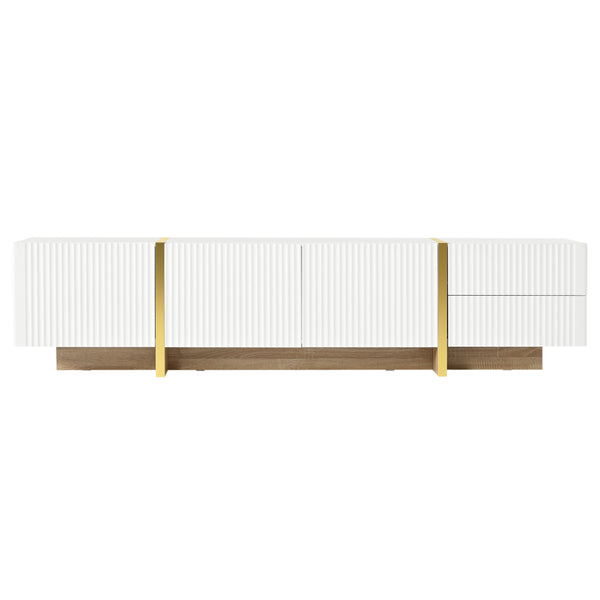 English Elm ON-TREND Fluted TV Stand for Up to 80" TVs with Cable Management, Gold Wood Legs & Ample Storage White WF531671AAK