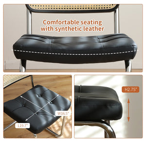 English Elm Dining Chairs Set of 4 Velvet Seat Woven Rattan Back Chrome Cantilever Frame Black W2105S00007