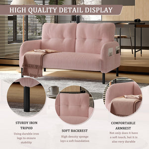 English Elm UNITED Corduroy Double Sofa with Ergonomic Support, High-Rebound Springs, Side Pockets, 500lb Capacity Pink W1568P307267