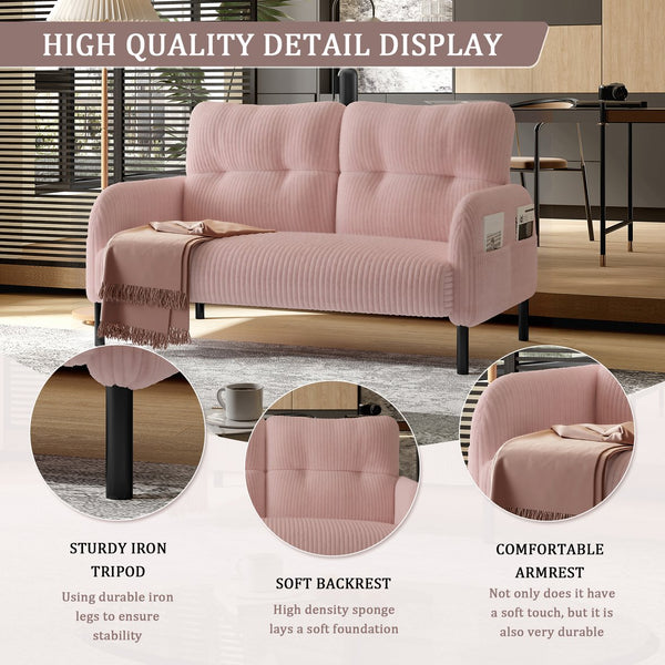 English Elm UNITED Corduroy Double Sofa with Ergonomic Support, High-Rebound Springs, Side Pockets, 500lb Capacity Pink W1568P307267