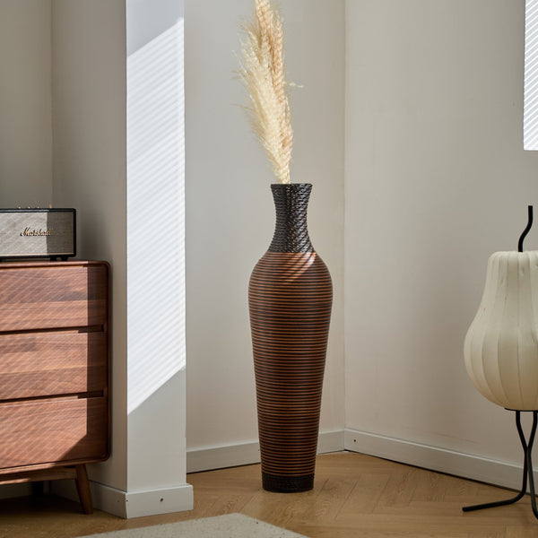 English Elm 39 Tall Designer Floor Vase 39.25" Black+Gray Two-Tone PVC Rattan 40" Modern Rustic Accent for Living Rooms W2796P193947