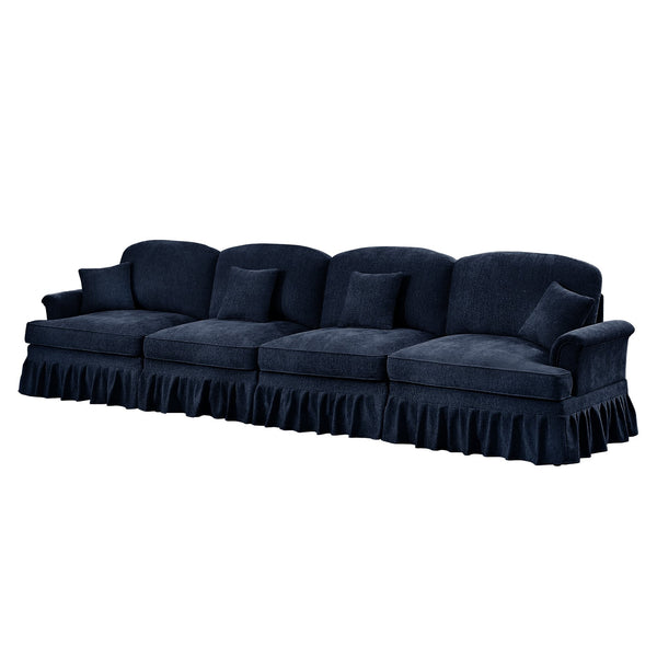 English Elm Elegant Mid Century 4 Seater Chenille Sofa With Flared Arms & Removable Skirts, Cozy & Versatile W3041S00315