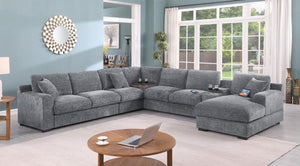 English Elm Chiara Chenille Sectional Sofa with Chaise Cupholders Usb Charging Ports Living Room Light Gray B2749S00236